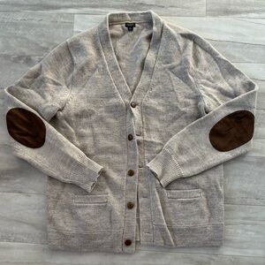 j crew mens khaki cardigan with elbow patches